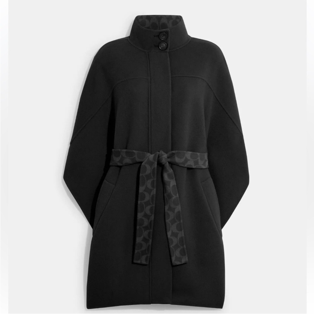 Coach Black and Dark Gray Signature Wool Coat